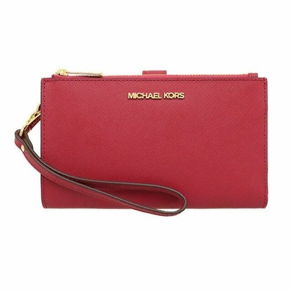 Michael Kors Jet Set Travel Leather Double Zip Wristlet Wallet - Red